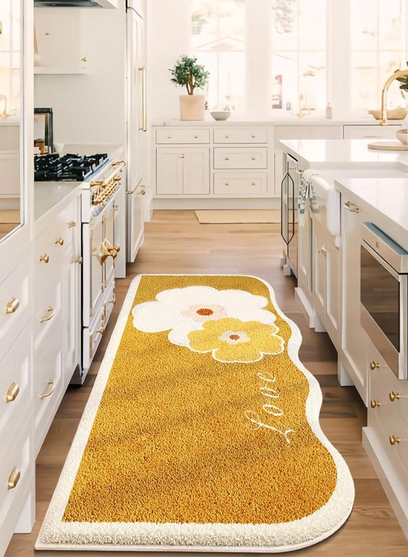 LOOPITYS Yellow small flower imitation cashmere carpet (120 * 50CM) bedroom headboard carpet, household wear-resistant insulation anti slip carpet, coffee table window sill pad - Image 2